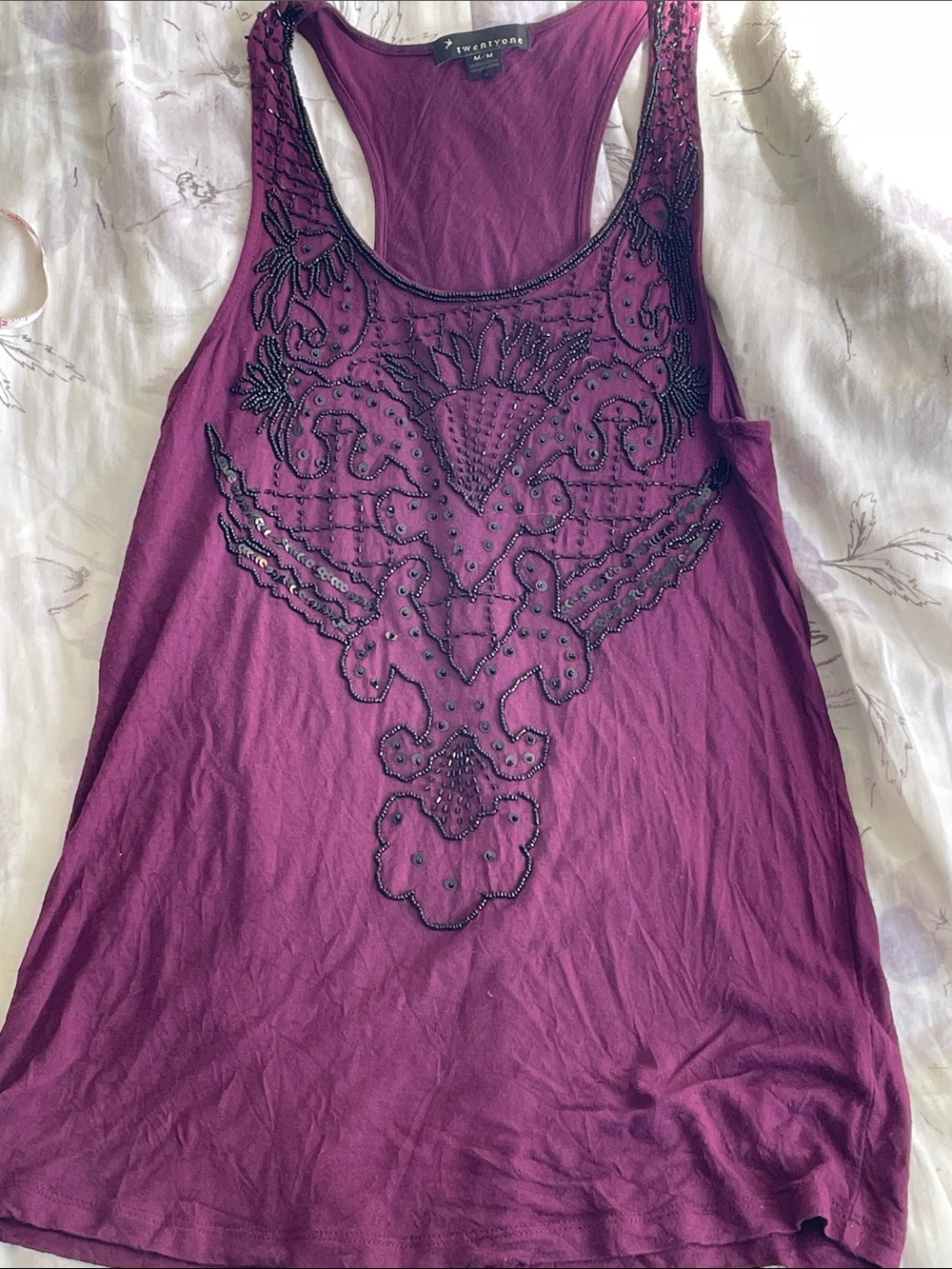 Forever 21 Plum Beaded Racerback Tank Top